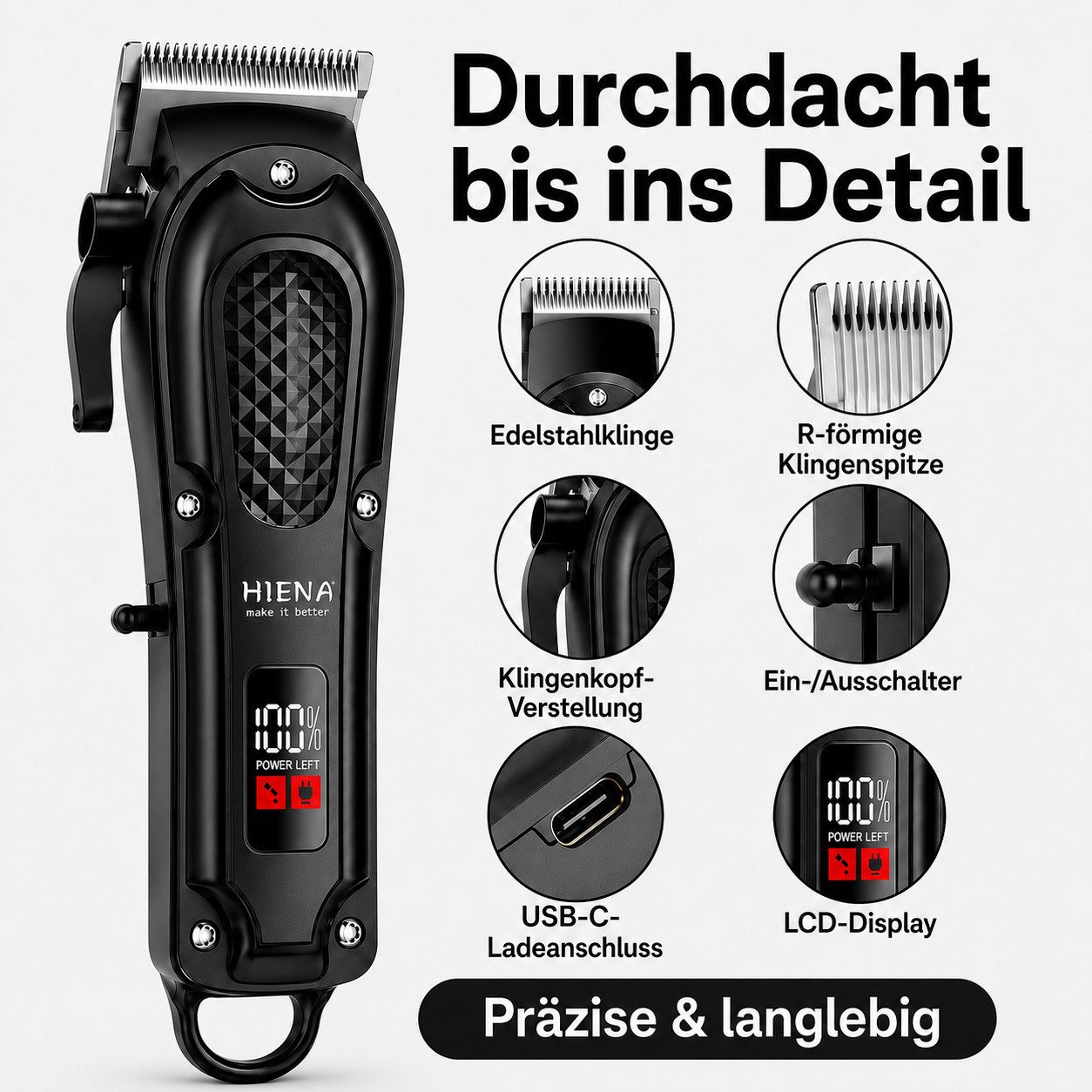 Toomoke Haarschneider für Herren, Barttrimmer, Elektrorasierer, Grooming Set, Haarschneidemaschine, Körperrasierer, Friseurset für Zuhause & Salon, 3-in-1, 3 Di – Bild 4 von 5