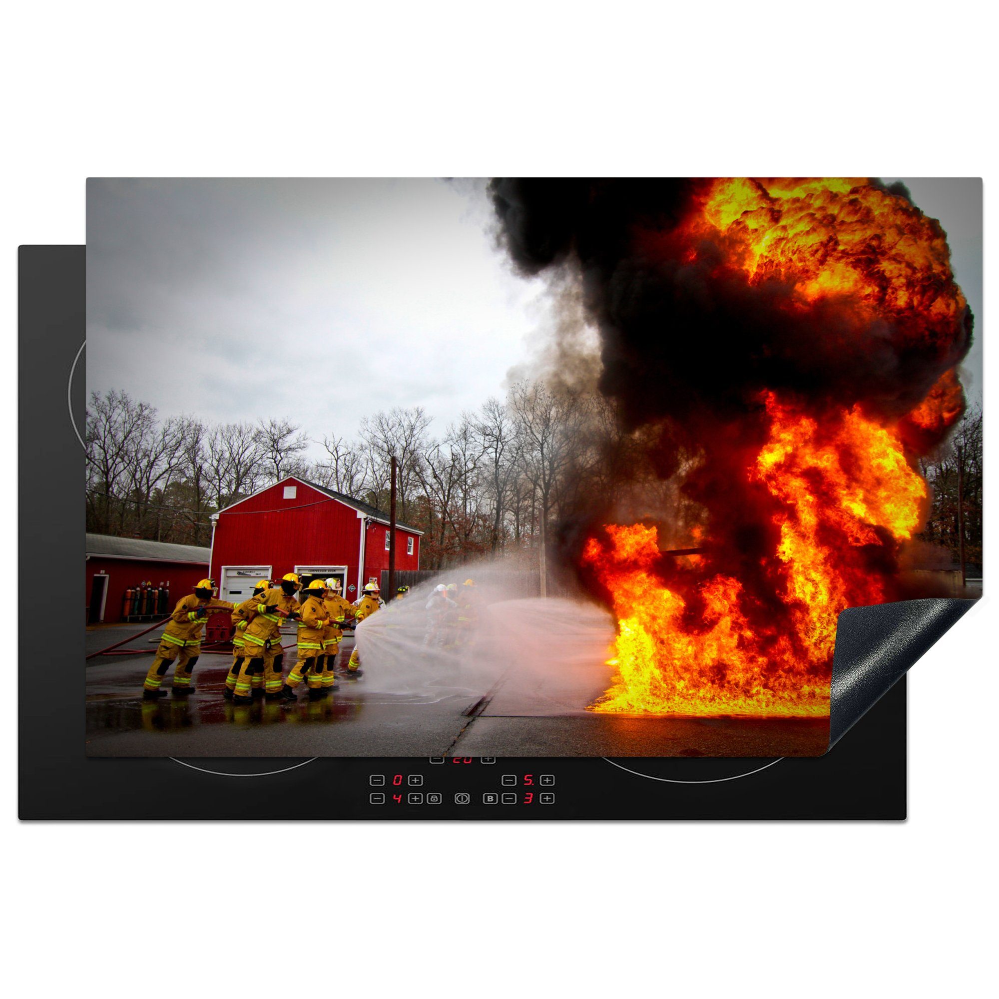 MuchoWow Herdblende-/Abdeckplatte Amerika - Feuer - Feuerwehrleute, Vinyl, (1 tlg), 81x52 cm, Ceranfeldabdeckung, Arbeitsplatte für küche