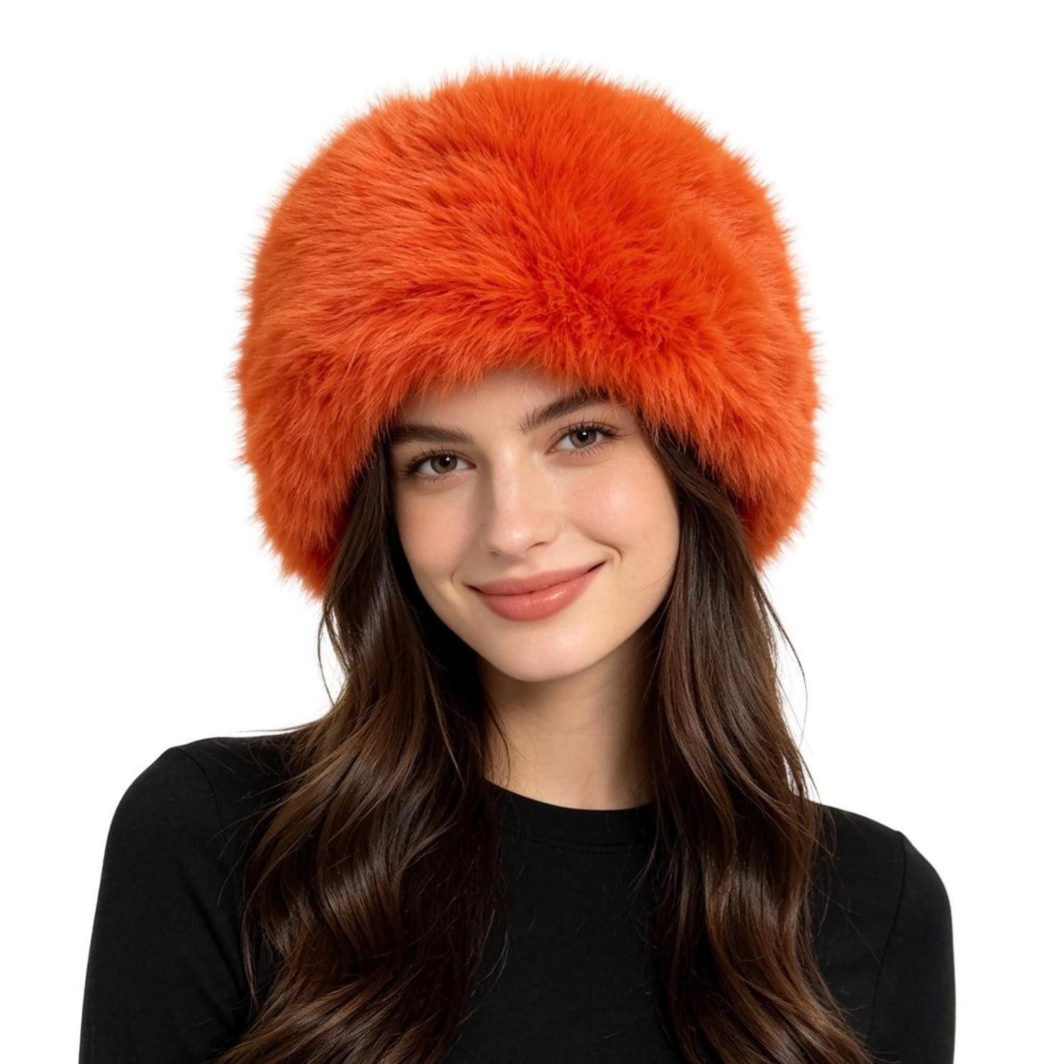 LuxusKollektion Fellimitatmützen Mütze Damen Winter Kunstfell Orange (1-St)