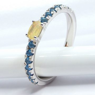 Goldene Hufeisen Silberring echter Apatit mit Edel-Opal Ring 925 Sterling-Silber Rhodiniert, Damen-Schmuck mit Edelsteine