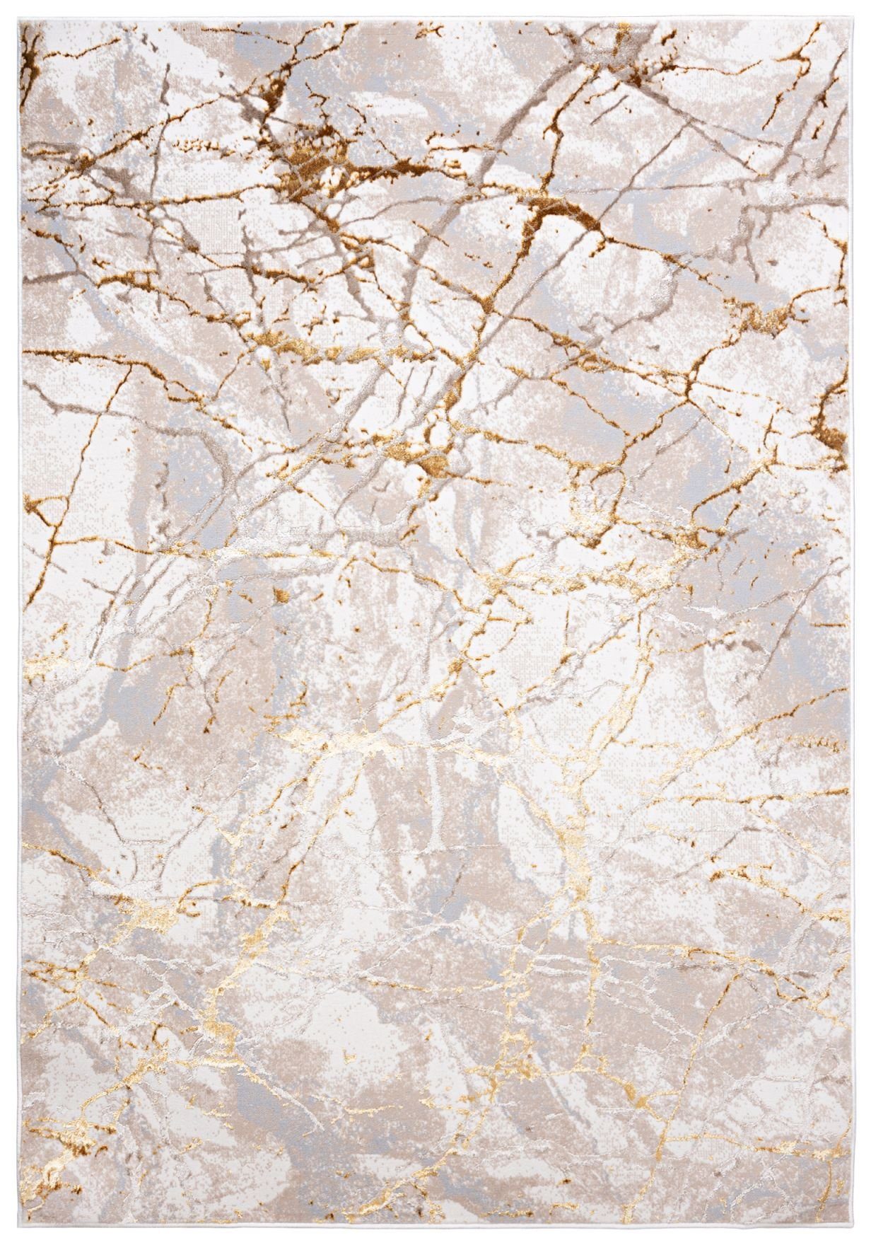 Mazovia Designteppich Modern Teppich für Wohnzimmer - Beige Creme mit Gold, günstig online kaufen