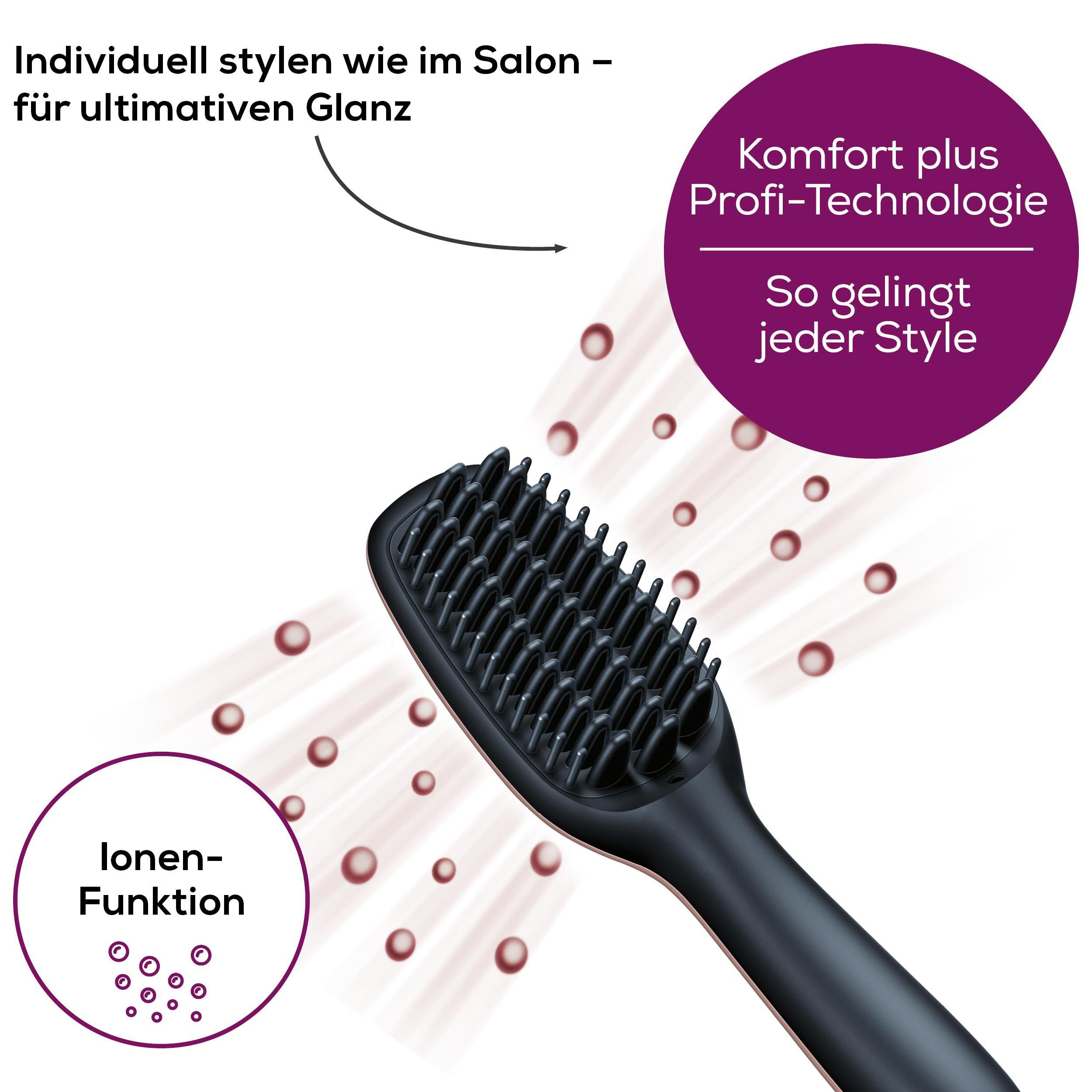 BEURER Haarglättbürste HS 60 Haarglättungsbürste für geschmeidige, glänzende Haare, Mit Keramik Beschichtung zum Schutz der Haare und Ionenfunktion
