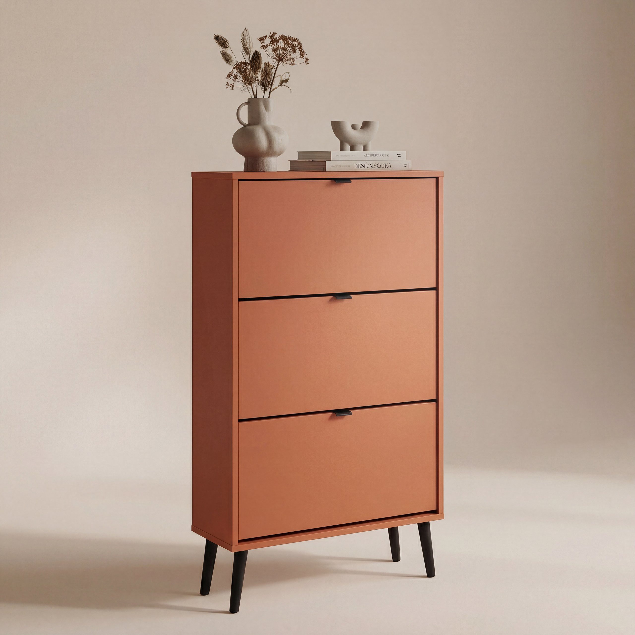 Newroom Schuhschrank Terrakotta 70 cm Schuhkipper schmal mit 3 Klappen für Flur und Diele