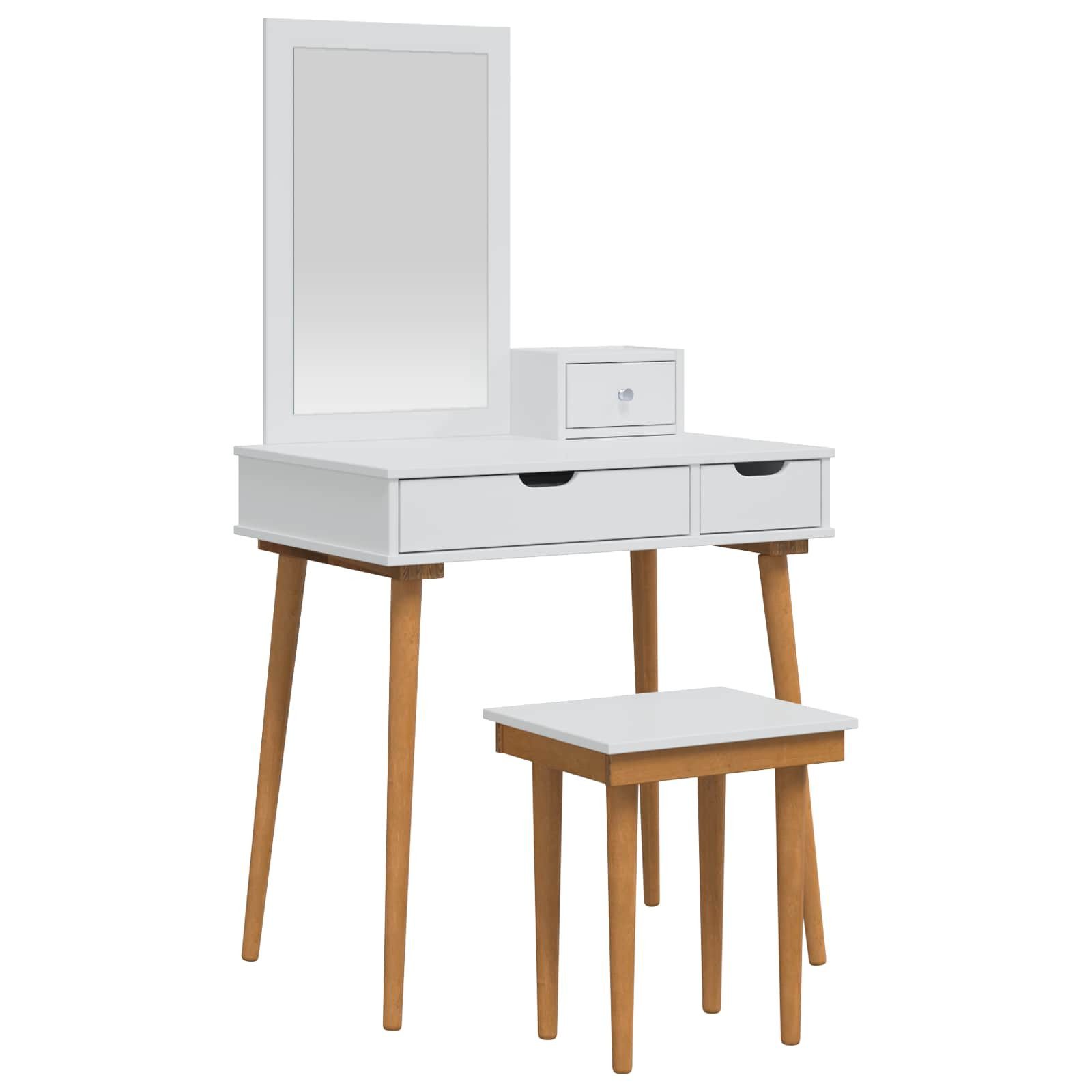 vidaXL Schminktisch Schminktisch-Set FAUSKE 4 Stk. Weiß 76 x 50 x 143 cm (4-St)