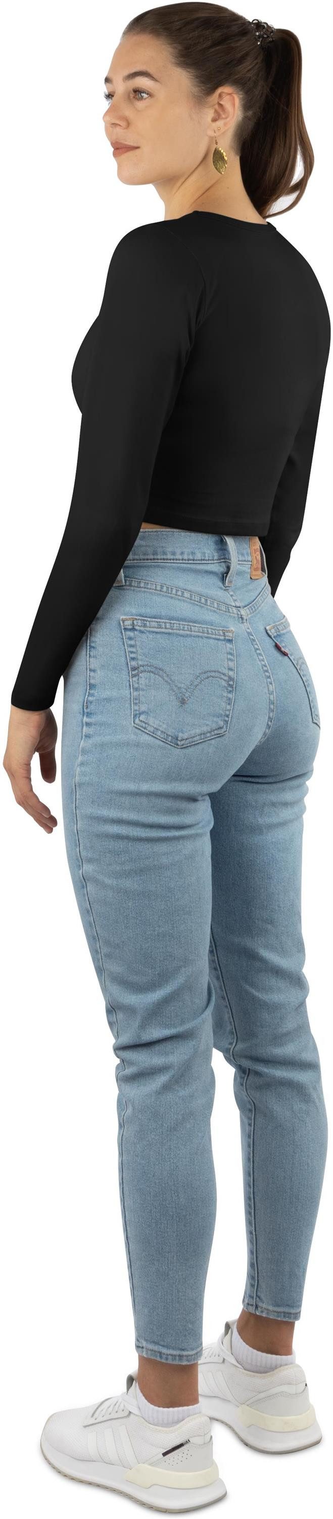 Janice Langarmshirt 3 x Damen crop Langarmshirt hochgeschlossen Noia Figurbetonter kurzer Pullover aus Baumwolle – Bild 5 von 5