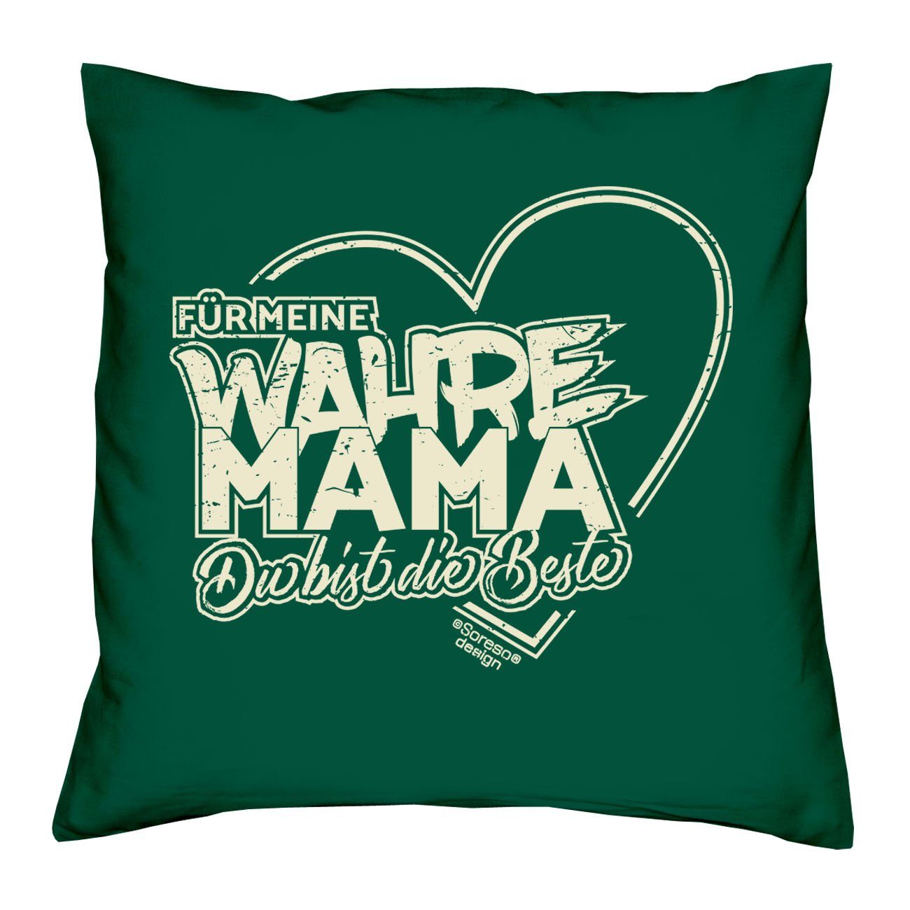 Soreso® Dekokissen Kissen Für meine wahre Mama & Urkunde, Geschenk Geburstag Muttertag Weihnachten dunkelgrün