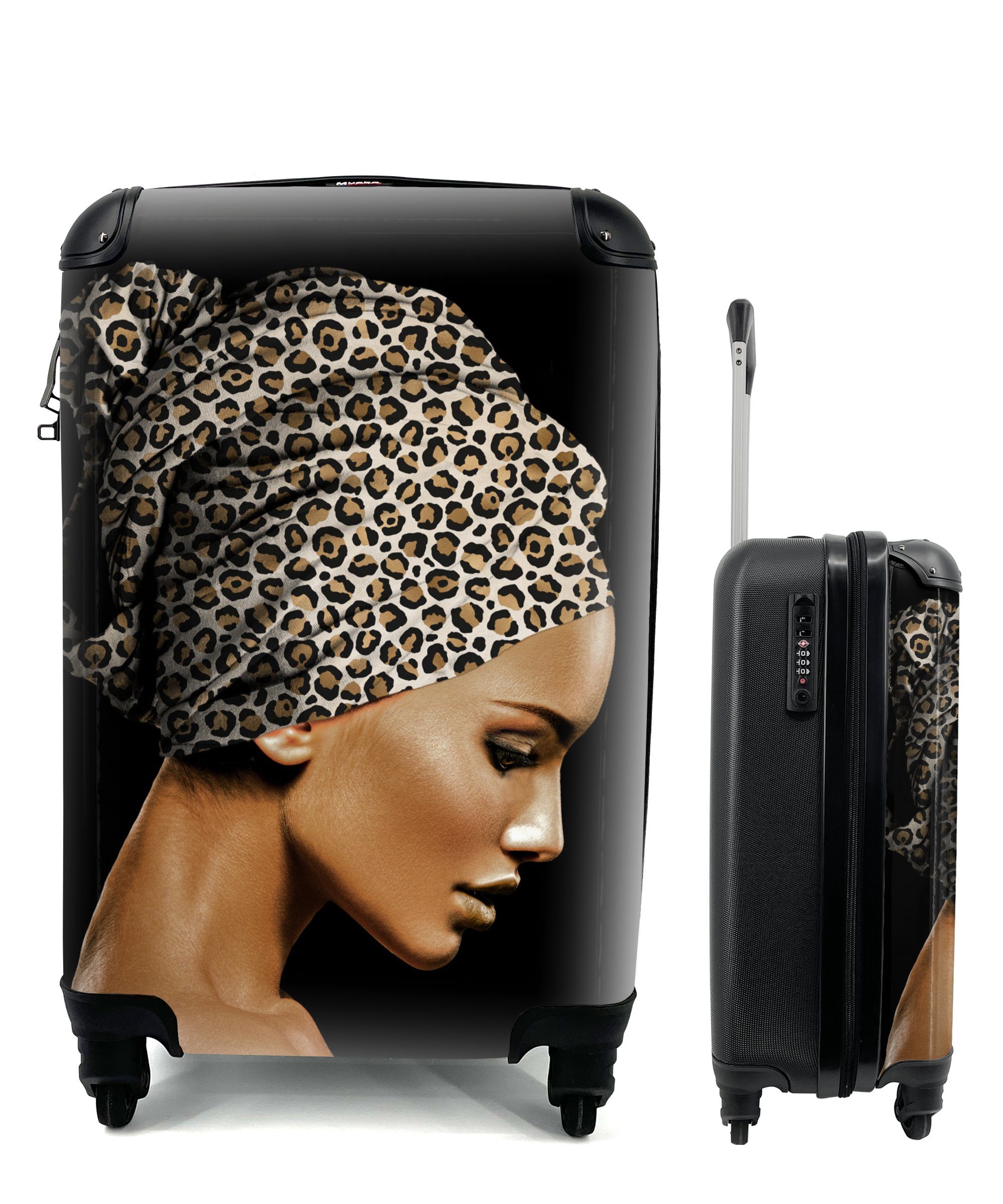 MuchoWow Handgepäckkoffer Frau - Tigerdruck, Reisetasche 4 Kopftuch Reisekoffer rollen, Ferien, für mit Trolley, - Rollen, Handgepäck