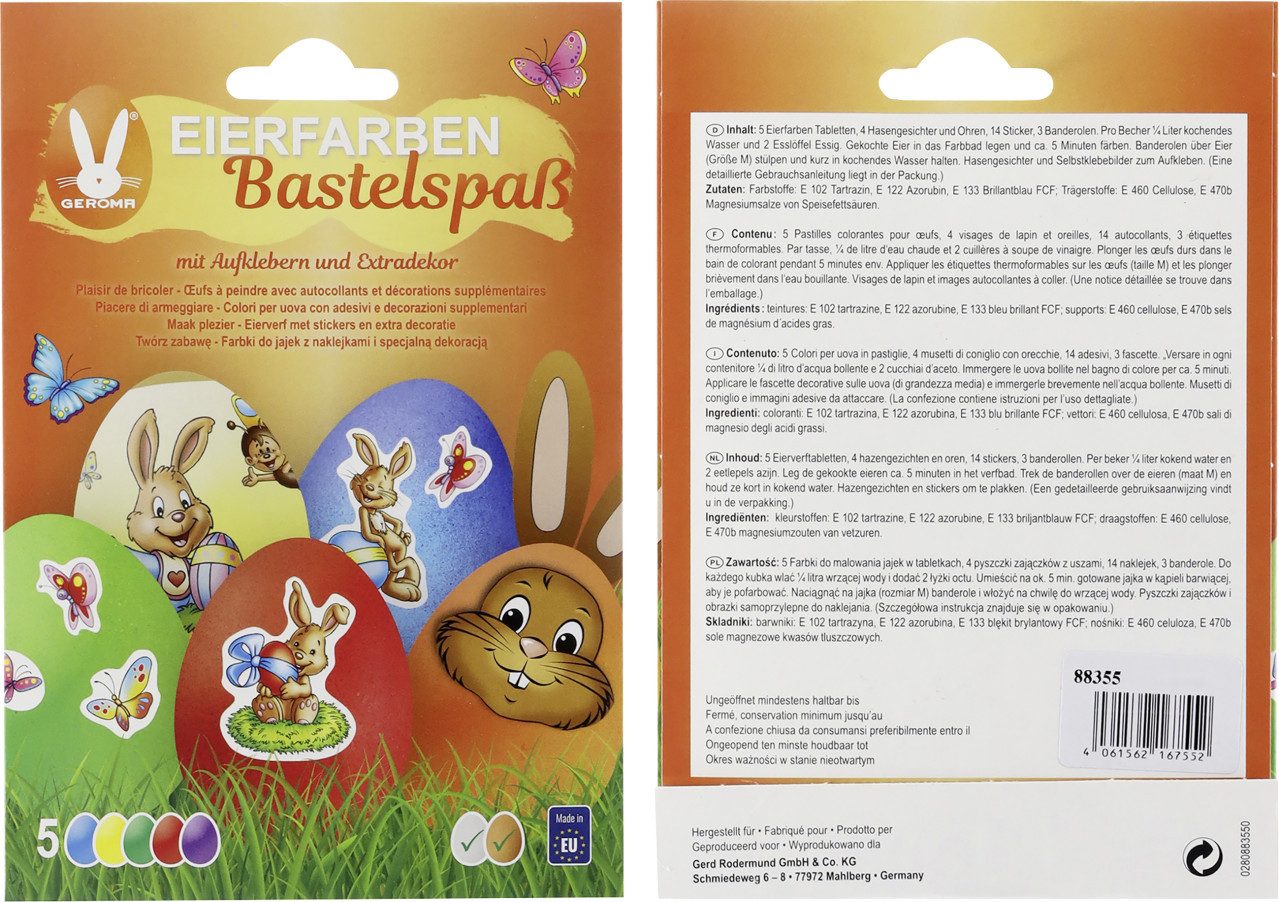 Rodermund Eierfarbe Eierfarben 5 Farben Tabletten mit Aufklebern zum