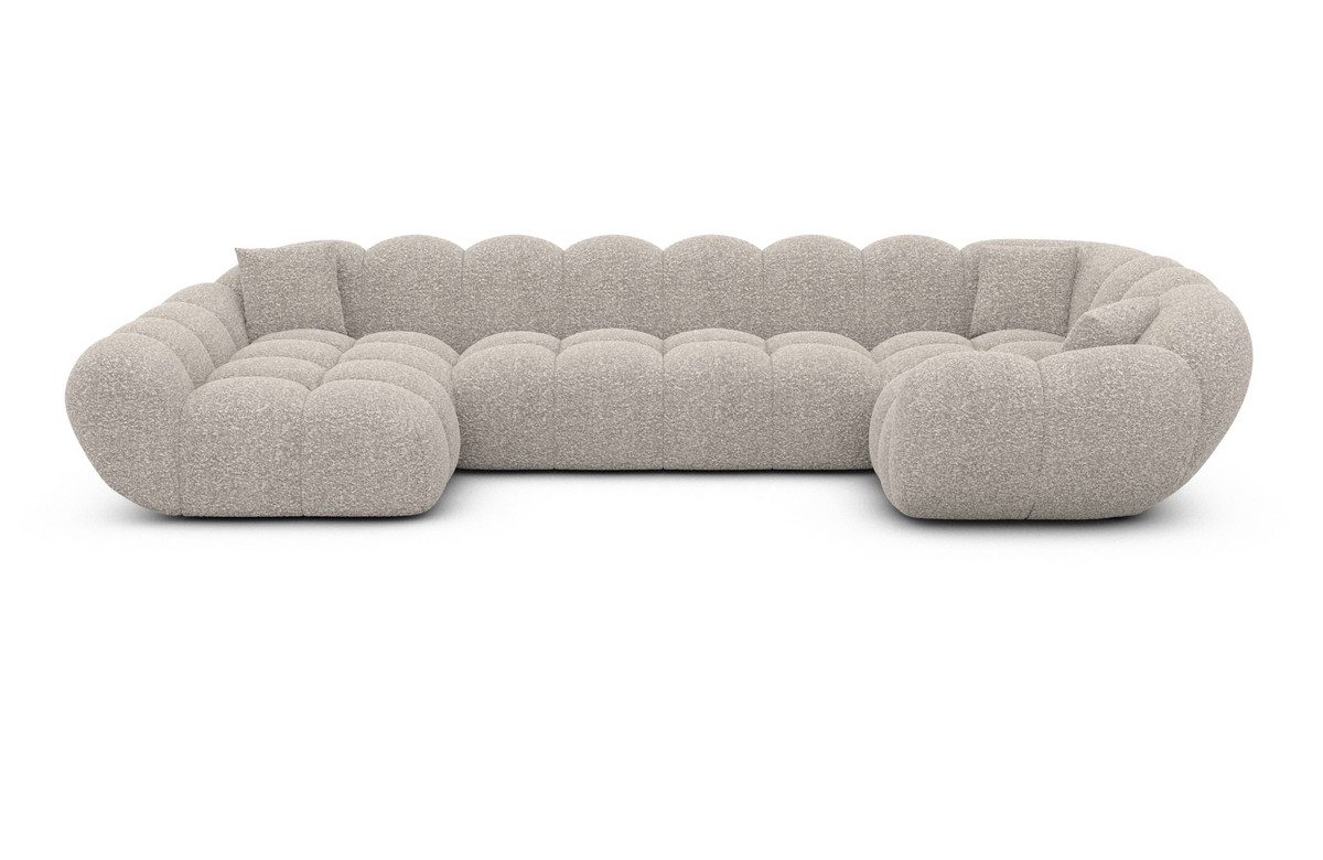Sofa Dreams Wohnlandschaft Maleron U Form Design Stoffsofa, Polstersofa, 6-Sitzer, Ottomane links, Boucléstoff Pearl