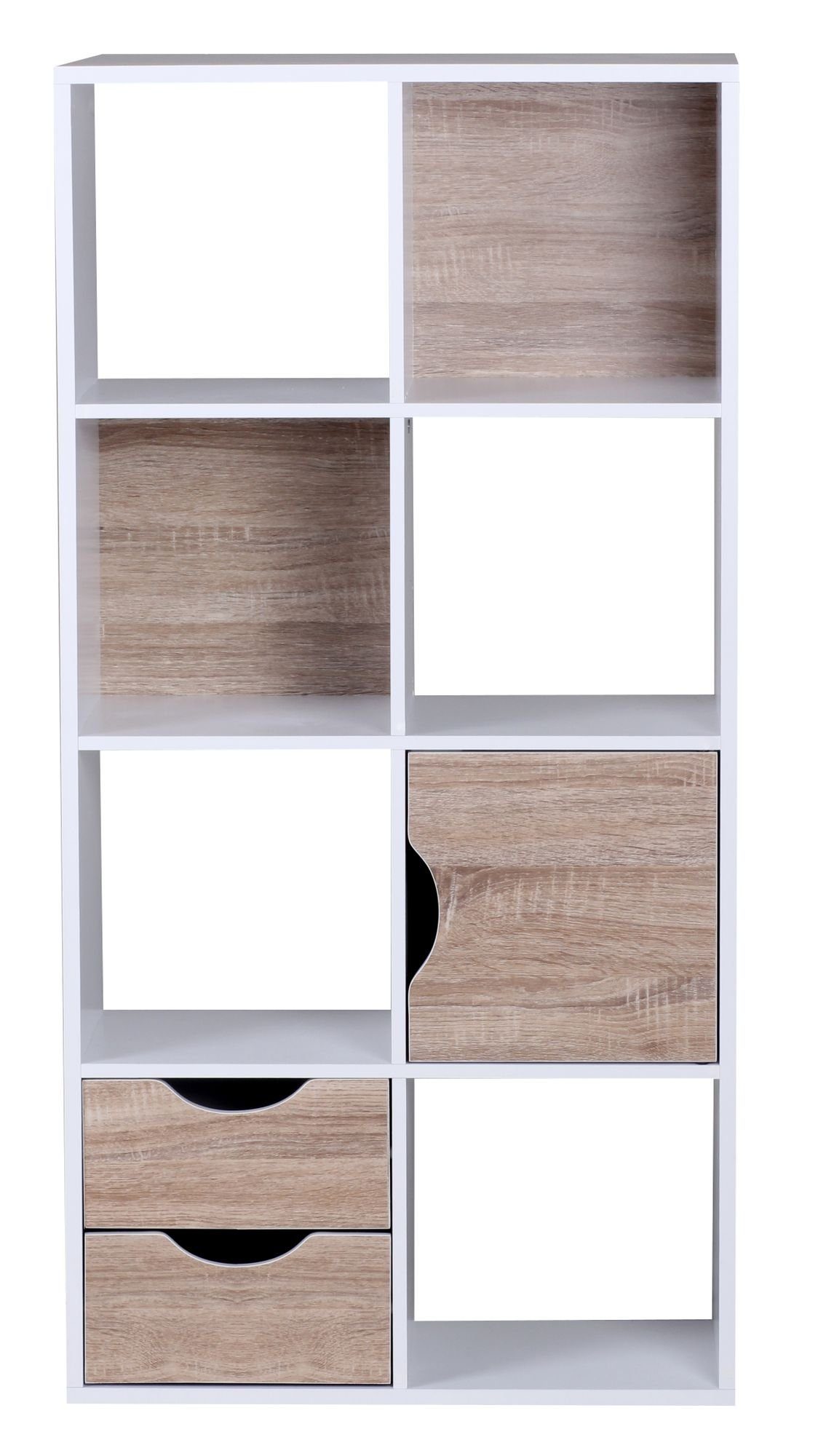 cm Schubladen Regal Modern und mit Flurregal 60 x 29 Bücherregal, Standregal Weiß Sonoma x Tür, 120 / WL1.429, Wohnling Eiche,