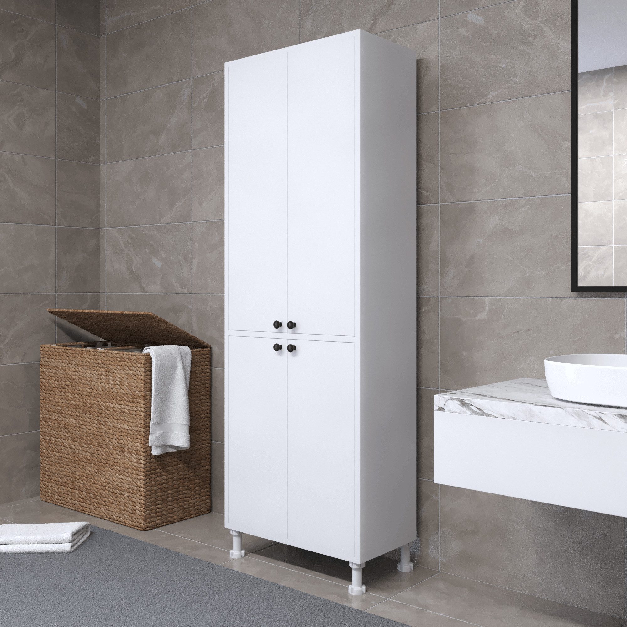BDR Smart Home Art Mehrzweckschrank Lina Mehrzweckschrank 4 Türen Weiß Geräumig & Stilvoll