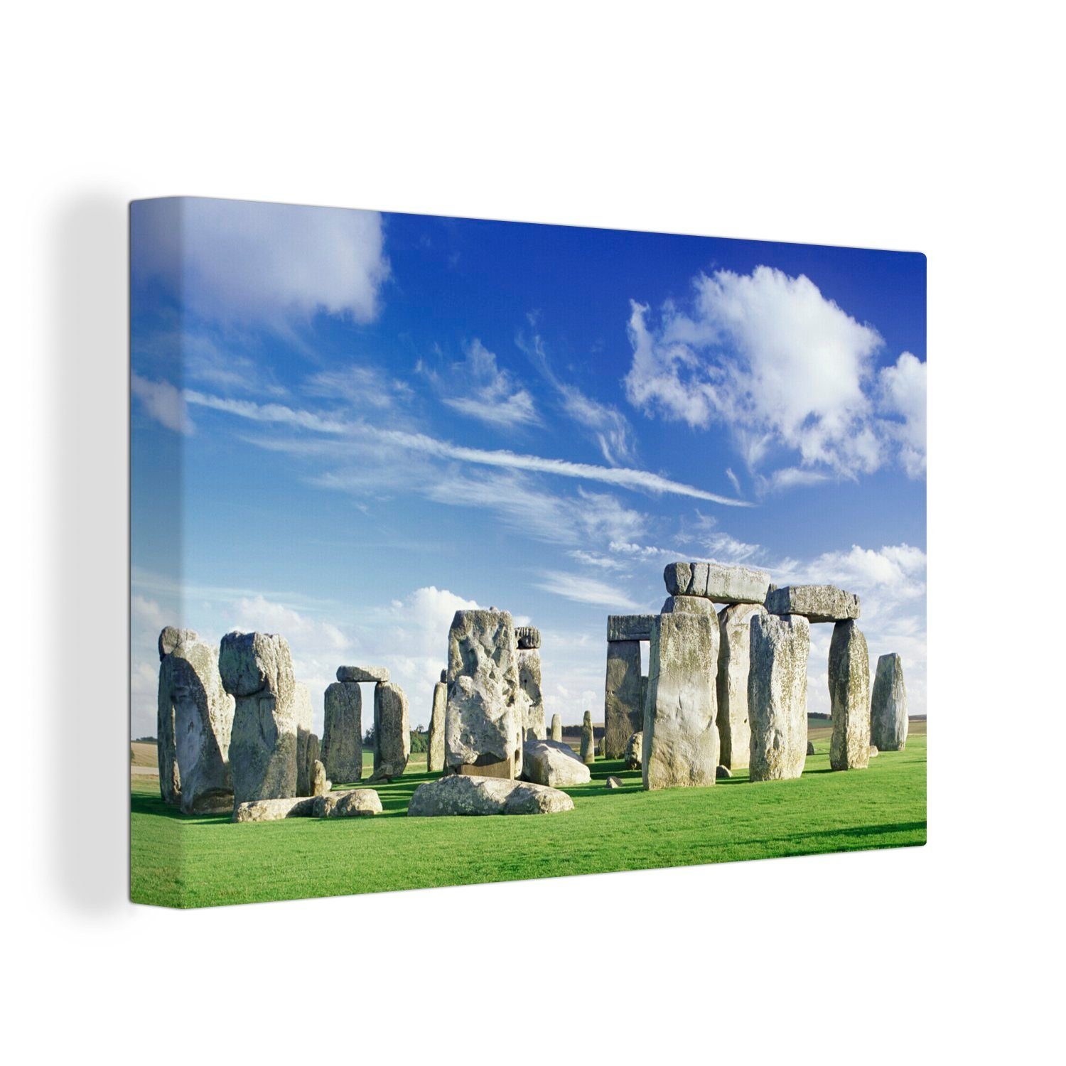 Wanddeko, Wandbild Leinwandbild Aufhängefertig, und über 30x20 Himmel OneMillionCanvasses® Blauer St), Wolken weiße England, Stonehenge (1 cm in Leinwandbilder,