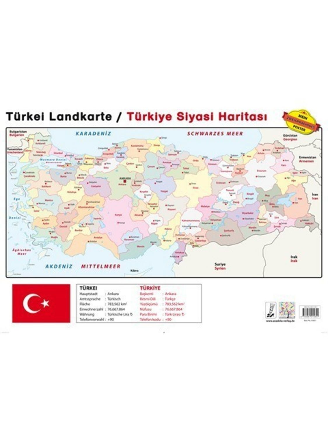 Türkei Landkarte / Türkiye Siyasi Haritasi, Poster / diverse