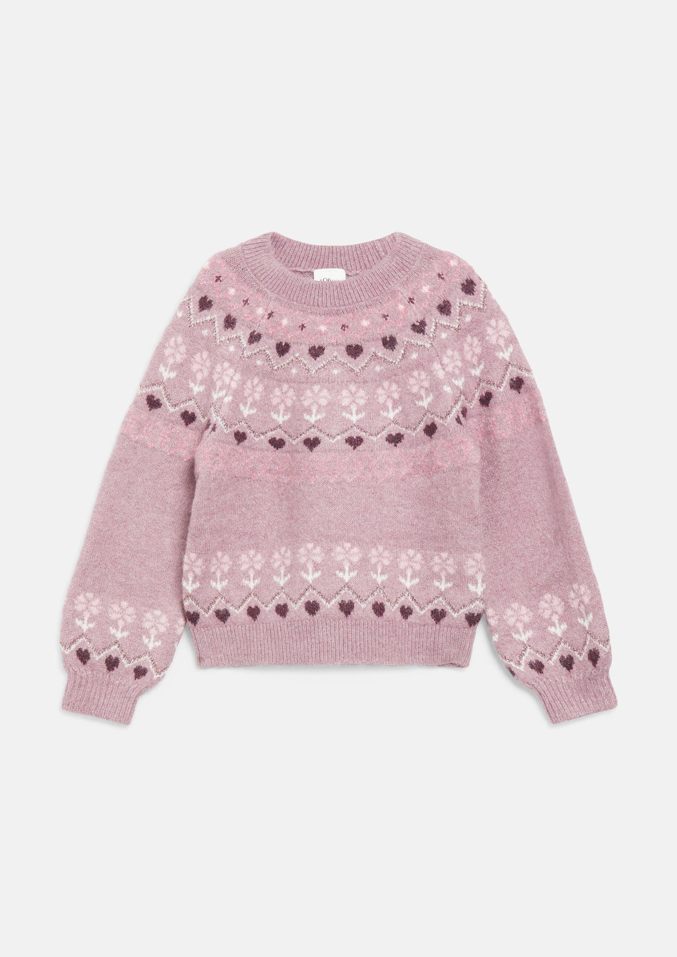 s.Oliver Longpullover Strickpullover Flauschiger Raglan-Pullover mit Intarsienmuster