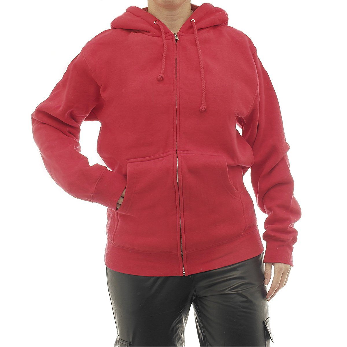 7177 Oversize rot Vlies warm YESET Zip Kapuzenpullover Reißverschluss Hoodie M Kapuze Damen