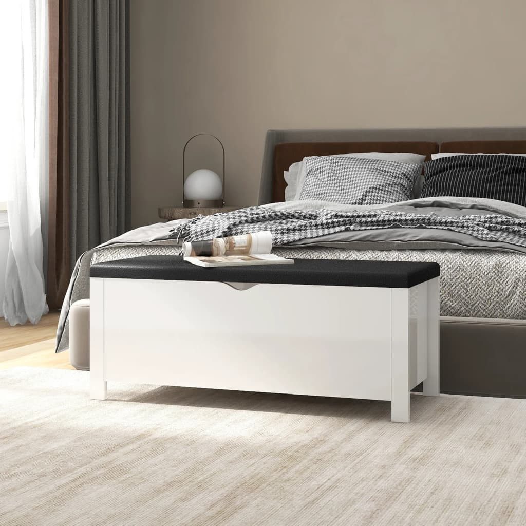 furnicato Truhenbank Sitzbank mit Stauraum und Kissen Hochglanz-Weiß 105x40x45cm (1-St)