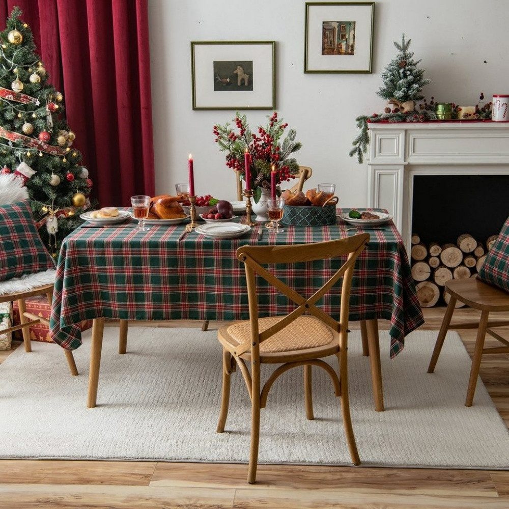 FOUORTUNATE-BEE Tischdecke Karo Tischdecke für Weihnachten – Deko für Esstisch & Festtafel, Weihnachtstischdecke im Karomuster für Zuhause, Restaurant & Feier – Bild 5 von 5