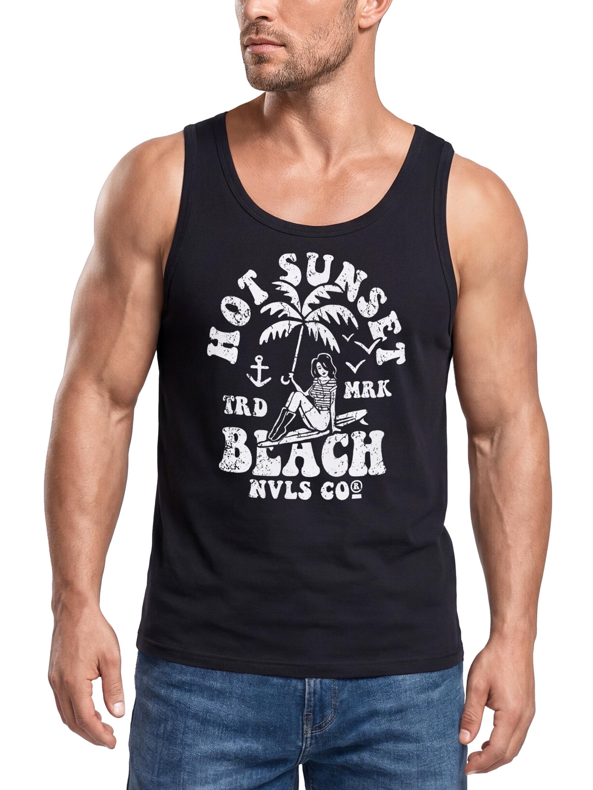 Neverless Tanktop Herren Tank-Top Hot Sunset Beach Surfbord Sommer Urlaub Muskelshirt mit Print