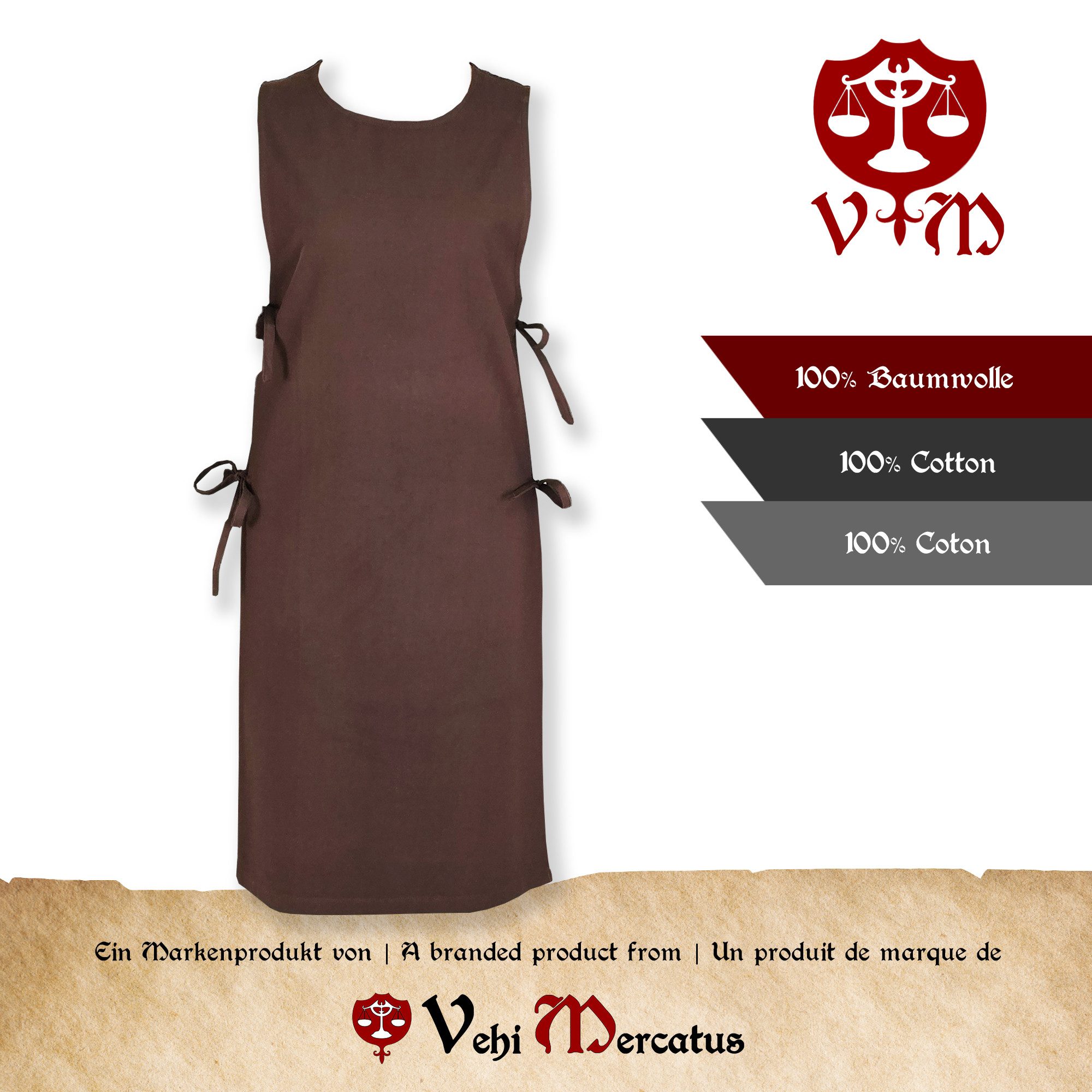 Vehi Mercatus Burgfräulein-Kostüm Klassisches Wikinger Überkleid braun "Lykke"