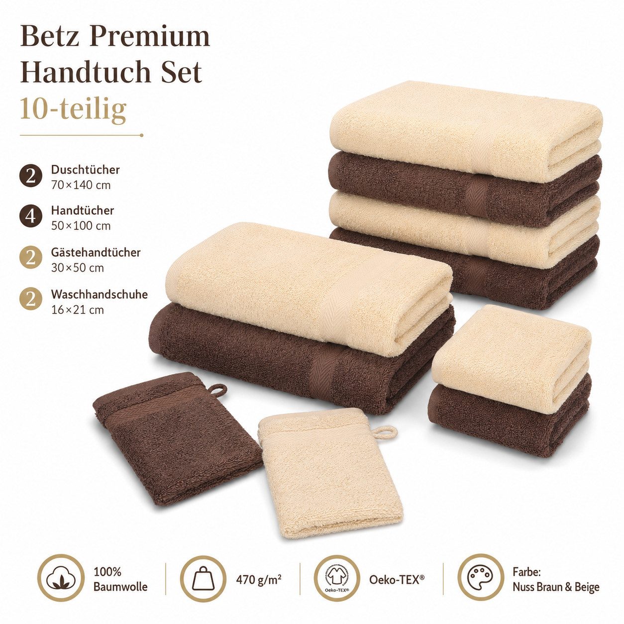 Betz Handtuch Set Premium Handtuch Set 10-teilig, 100% Baumwolle (Set, 10-St), 2 Duschtücher, 4 Handtücher, 2 Gästehandtücher & 2 WH – Bild 5 von 5