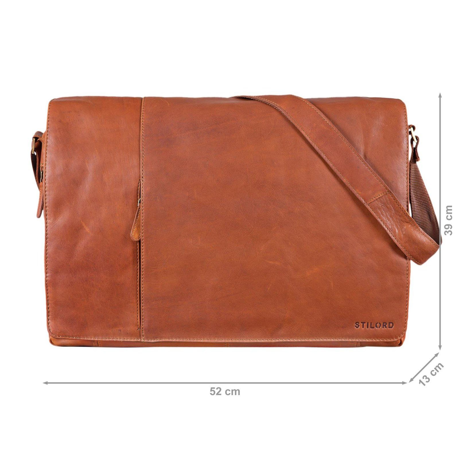 cognac Umhängetasche Ledertasche XXL "Maximus" Laptoptasche STILORD - braun