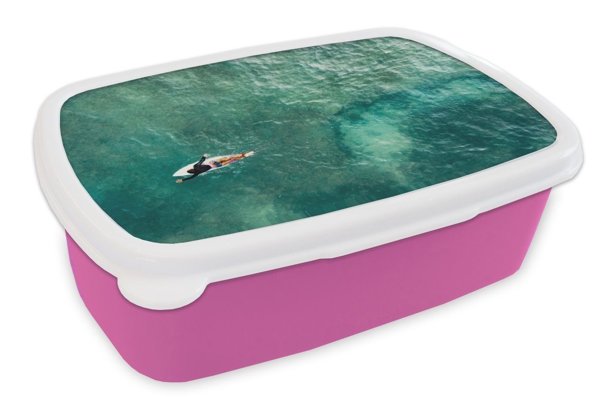 MuchoWow Lunchbox Surfer beim Paddeln, Kunststoff, (2-tlg), Brotbox für Erwachsene, Brotdose Kinder, Snackbox, Mädchen, Kunststoff rosa
