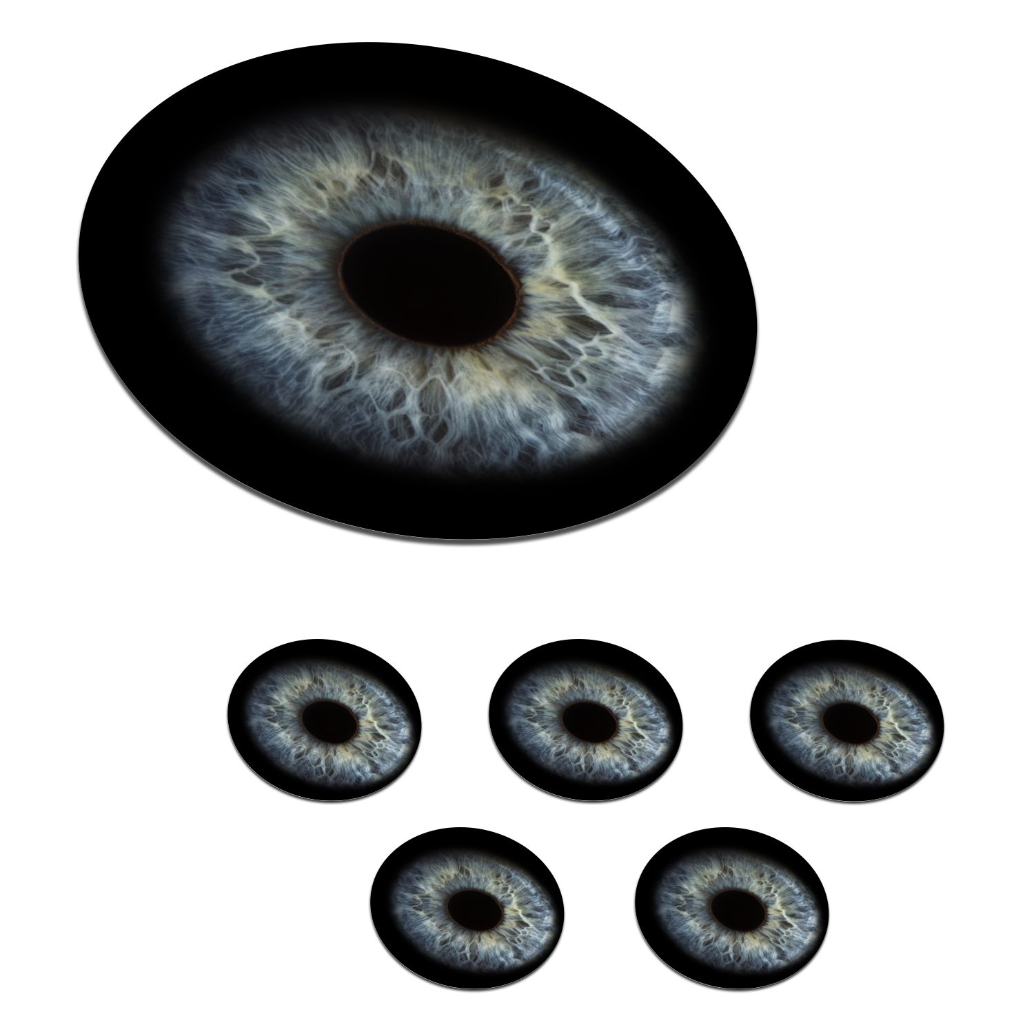 MuchoWow Glasuntersetzer Auge auf schwarzem Hintergrund, Zubehör für Gläser, 6-tlg., Getränkeuntersetzer, Tassenuntersetzer, Korkuntersetzer, Tasse, Becher