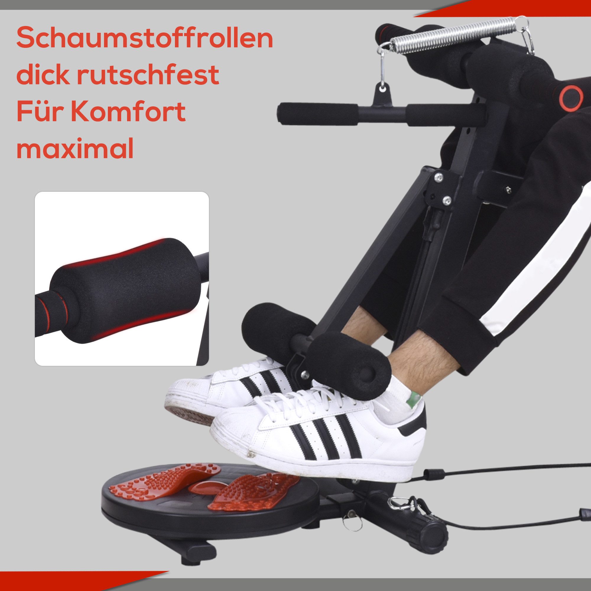 HOMCOM Bauchtrainer Sit Up Bank Bauchtrainer Verstellbar Gepolstert (Trainingsbank, 1-St., Fitnessbank), mit Widerstand 120 kg Belastbarkeit Rot+Schwarz 166 x 53 x 60 cm