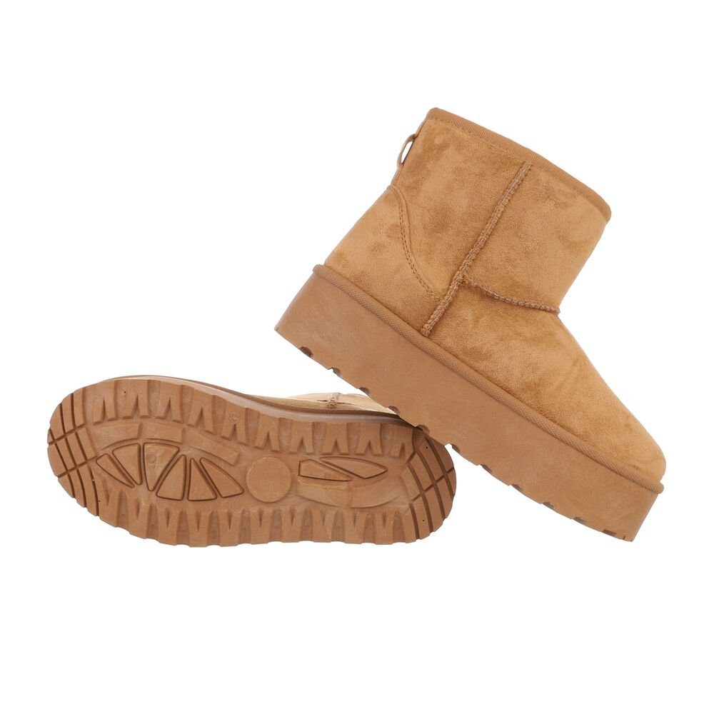 Ital-Design Bequemer Schaftschuh für Damen – stilvoll und warm Snowboots (84206794) Flach Plateaustiefeletten in Camel