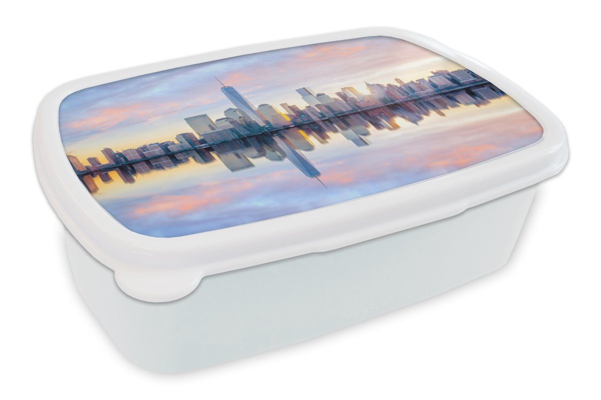 MuchoWow Lunchbox New Kunststoff, und und für Skyline, Kinder Brotdose, Mädchen Erwachsene, Wasser (2-tlg), Jungs für - Brotbox York weiß 