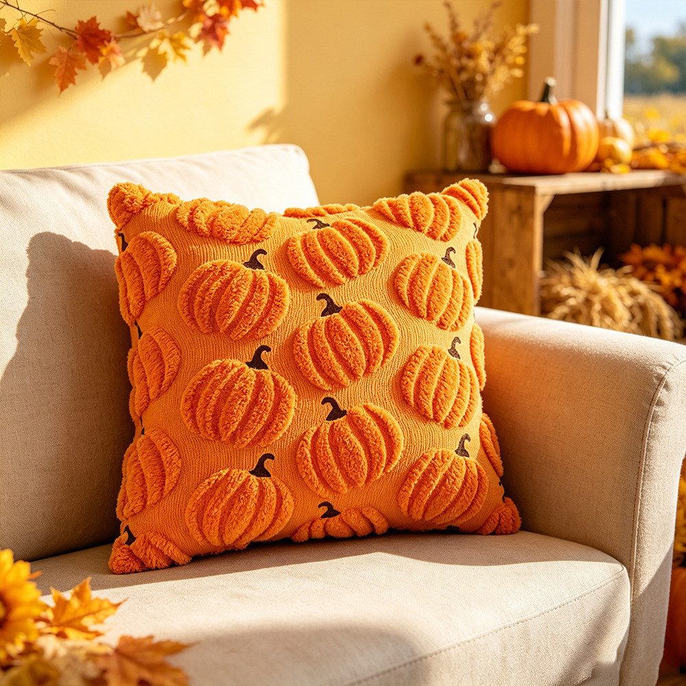 FOUORTUNATE-BEE Kissenbezüge 2er Set Halloween Kürbis Kissenbezüge 45×45 cm, (2 Stück), Lustige Kürbis-Kissenhüllen für festliche Halloween-Deko