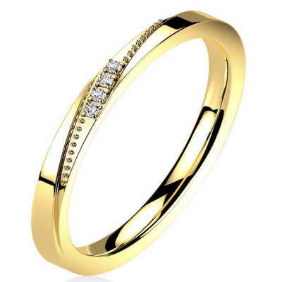 BUNGSA Fingerring Goldener Ring schmal mit Kristallen und Zierleiste aus Edelstahl (Ring)