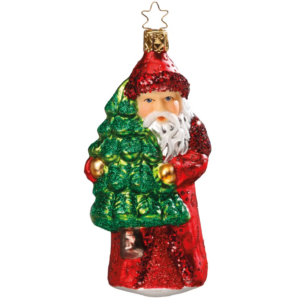INGE-GLAS® Christbaumschmuck Santa auf dem handbemalt Heimweg (1-tlg), mundgeblasen
