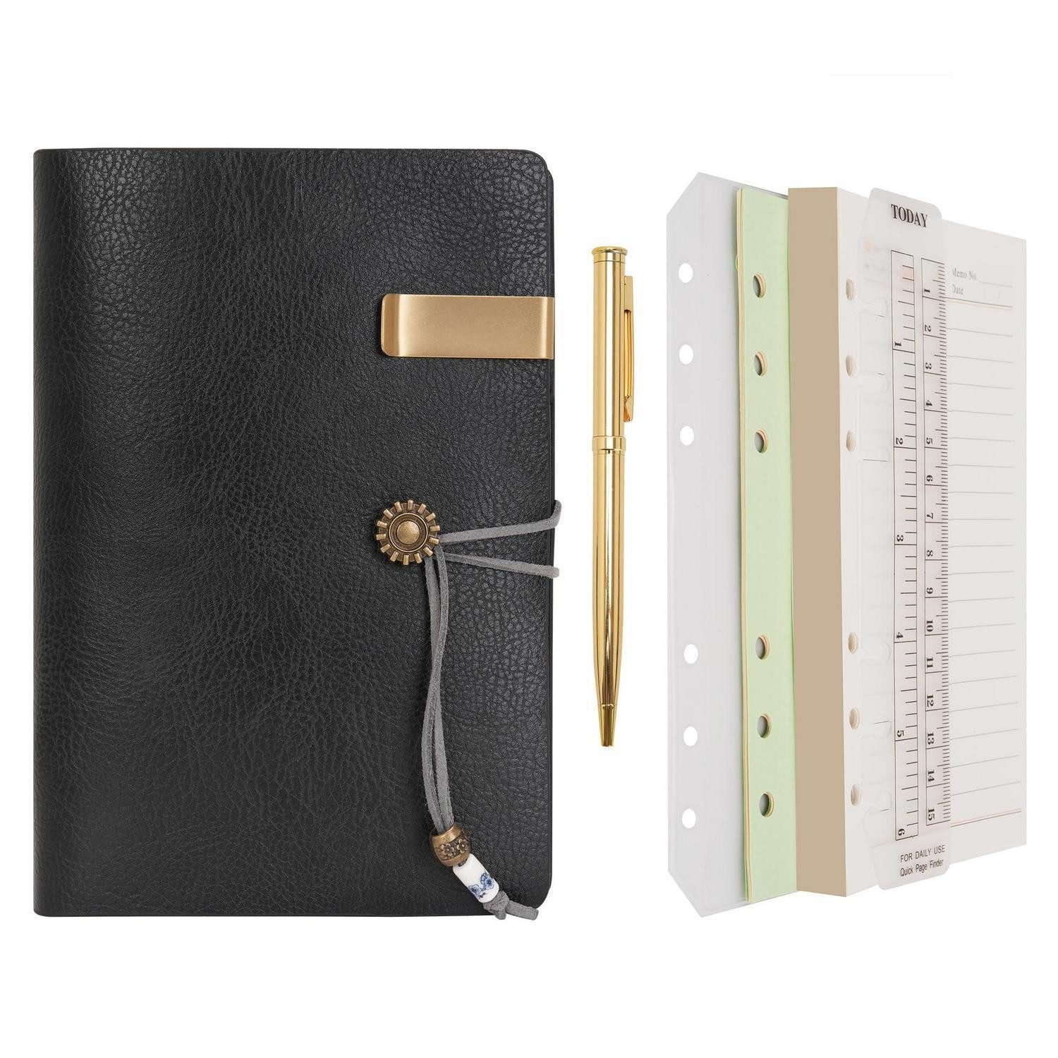 LuxusKollektion Tagebuch Tagebuch A6 Leder Schwarz Ringbuch Nachfüllbar