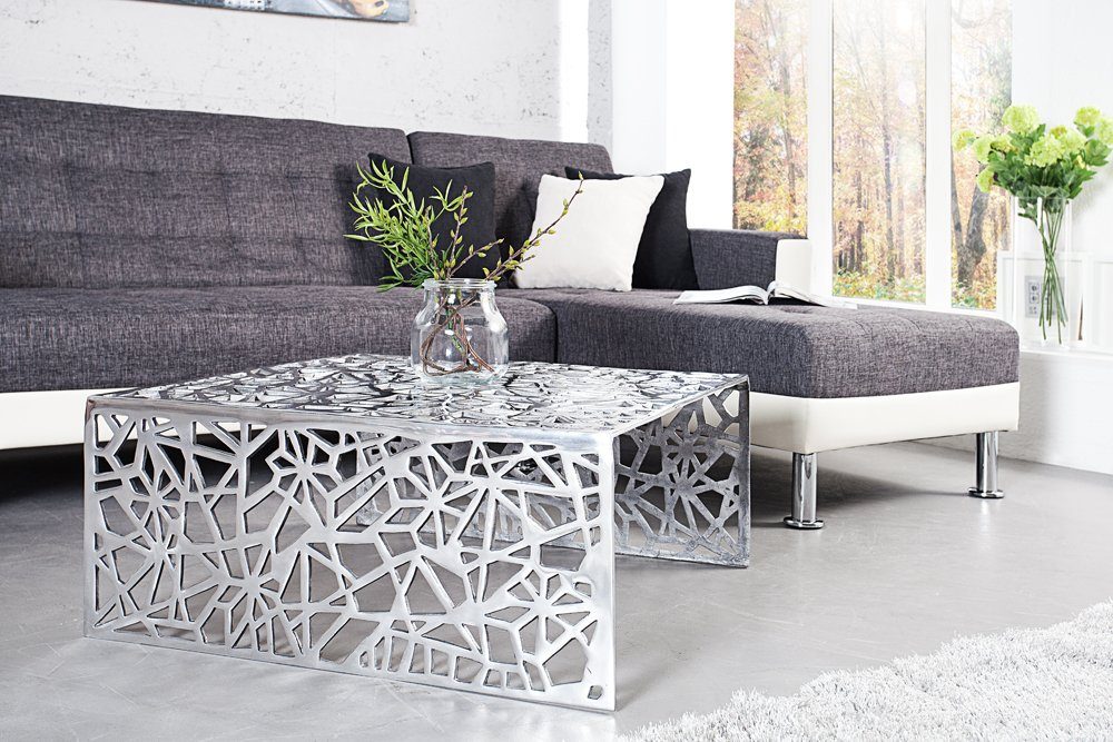 Metall · riess-ambiente Wohnzimmer eckig · 60cm Handarbeit Modern silber, Design · Gap Couchtisch · ABSTRACT ·