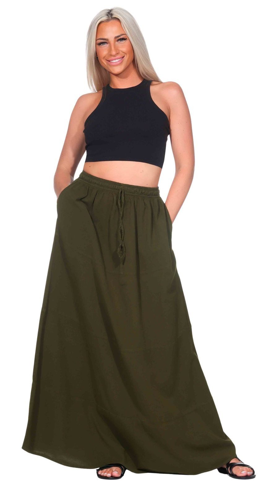 KUNST UND MAGIE Maxirock Sommerrock Damen Rock Baumwolle – Boho Maxirock elastische Taille – Bild 4 von 5