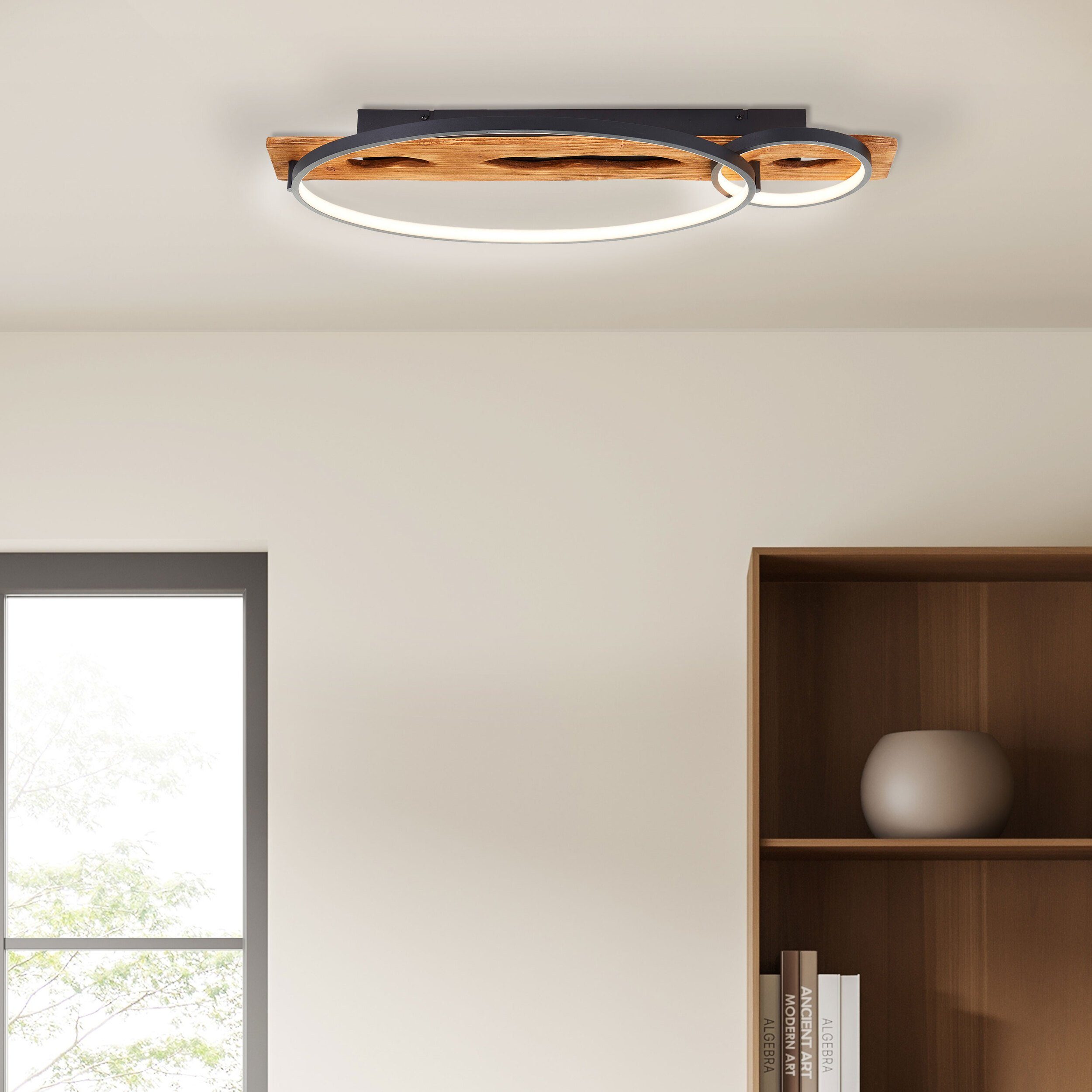 Brilliant LED Deckenleuchte Pirus, Dimmfunktion, LED fest integriert, Warmweiß, 70 x 30 cm, 3300 lm, 3000 K, dimmbar, schwarz/holz