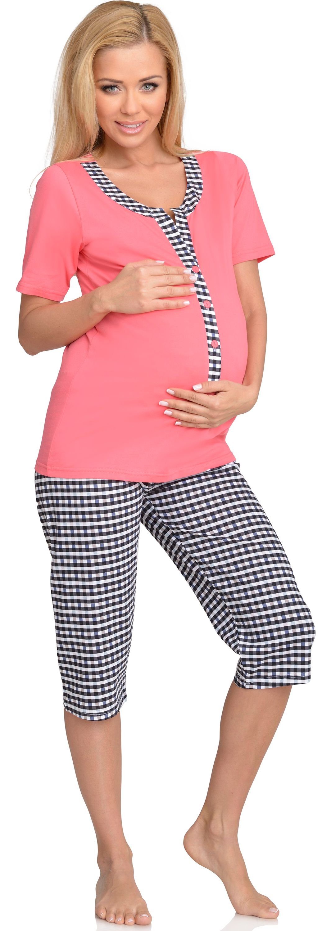 Be Mammy Umstandspyjama Damen Schlafanzug Coral-1 Stillpyjama H2L2N2