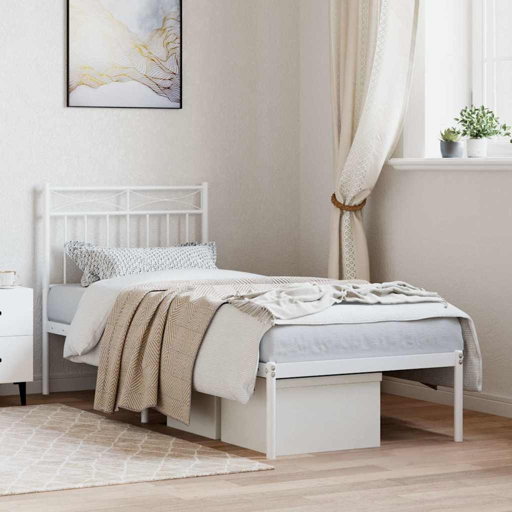 vidaXL Bett Bettgestell mit Kopfteil Metall Weiß 80x200 cm