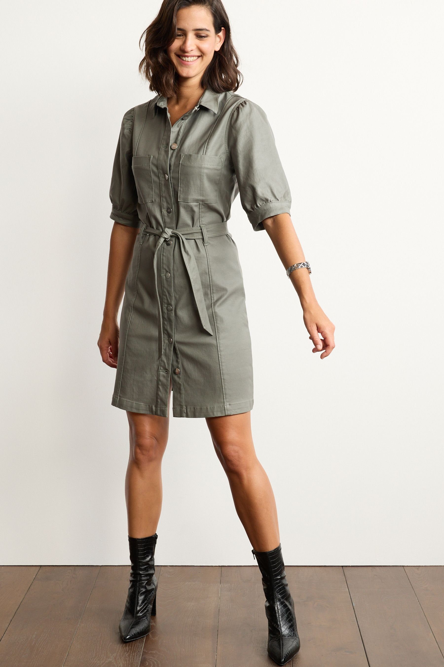 (1-tlg) Green Sage Blusenkleid Denim-Hemdkleid Next Beschichtetes