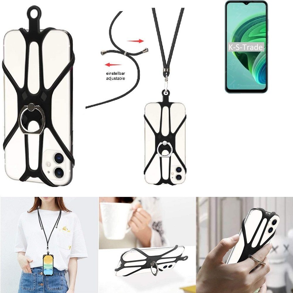 K-S-Trade Handyhülle für Xiaomi Redmi 10 5G, 3in1 Handykette Handyband Handykordel Halsband Smartphone-Ring