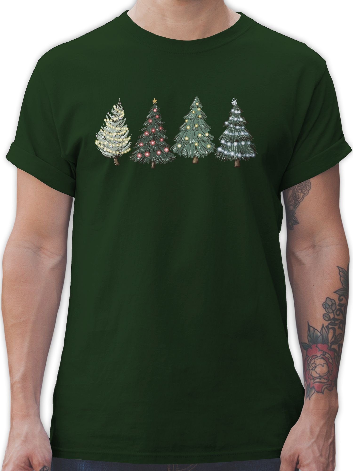 Shirtracer T-Shirt Weihnachtsbäume Weihachten Kleidung 03 Dunkelgrün
