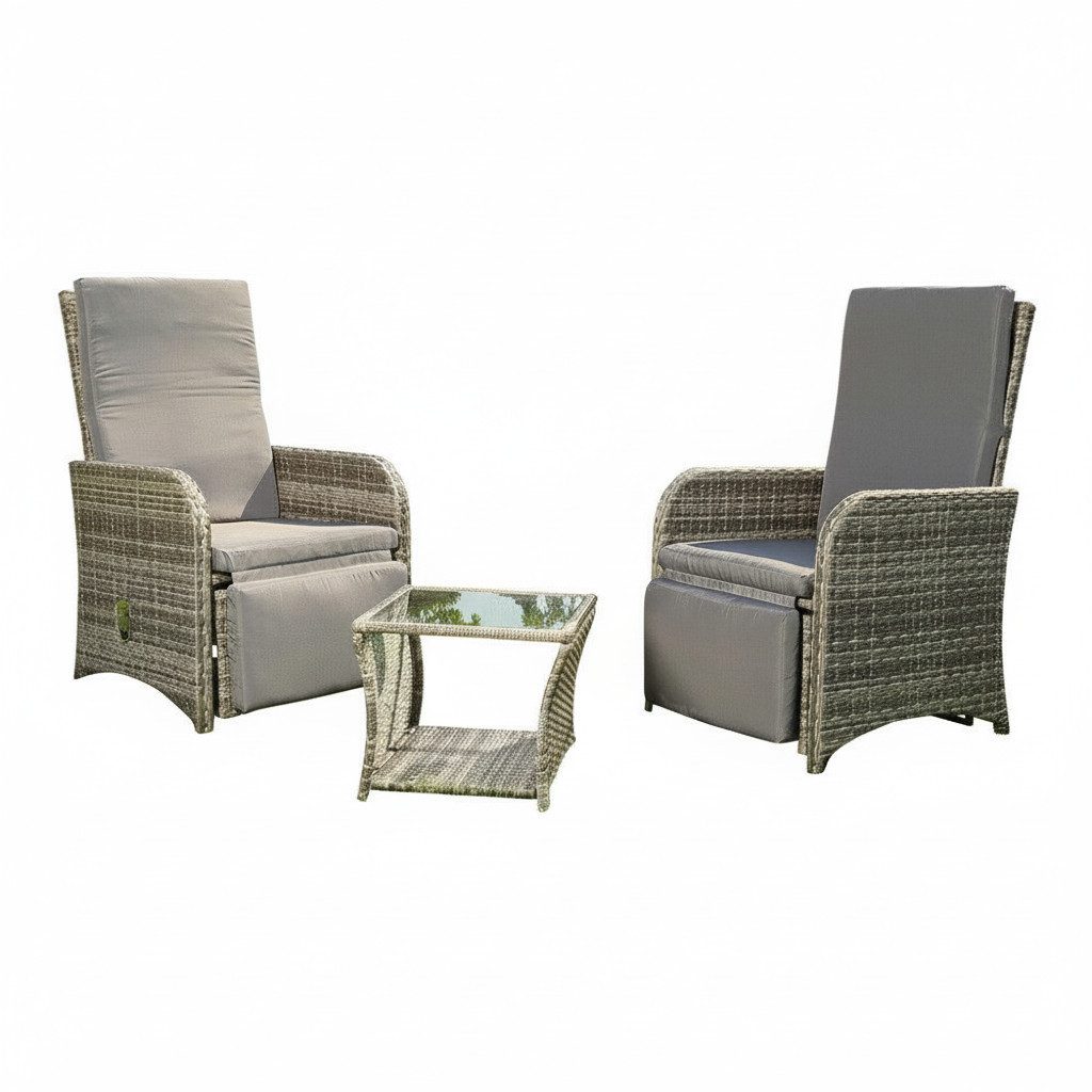 Mucola Balkonset Balkonmöbel-Set 3-teilig aus Polyrattan in Grau inkl. Aufl günstig online kaufen