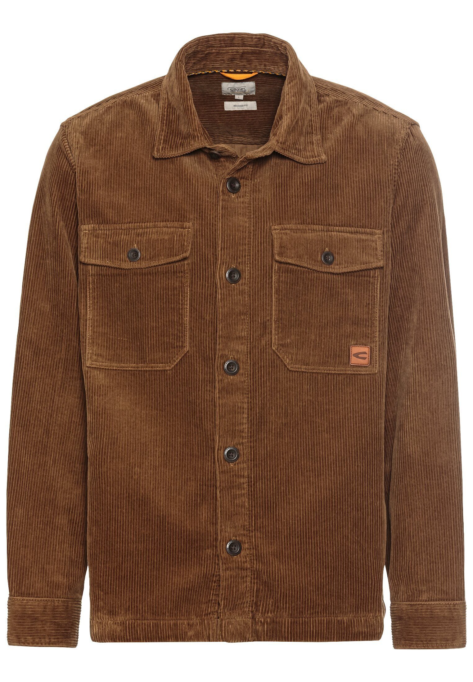camel active Hemdjacke aus reiner Baumwolle Langarm Markenlogo