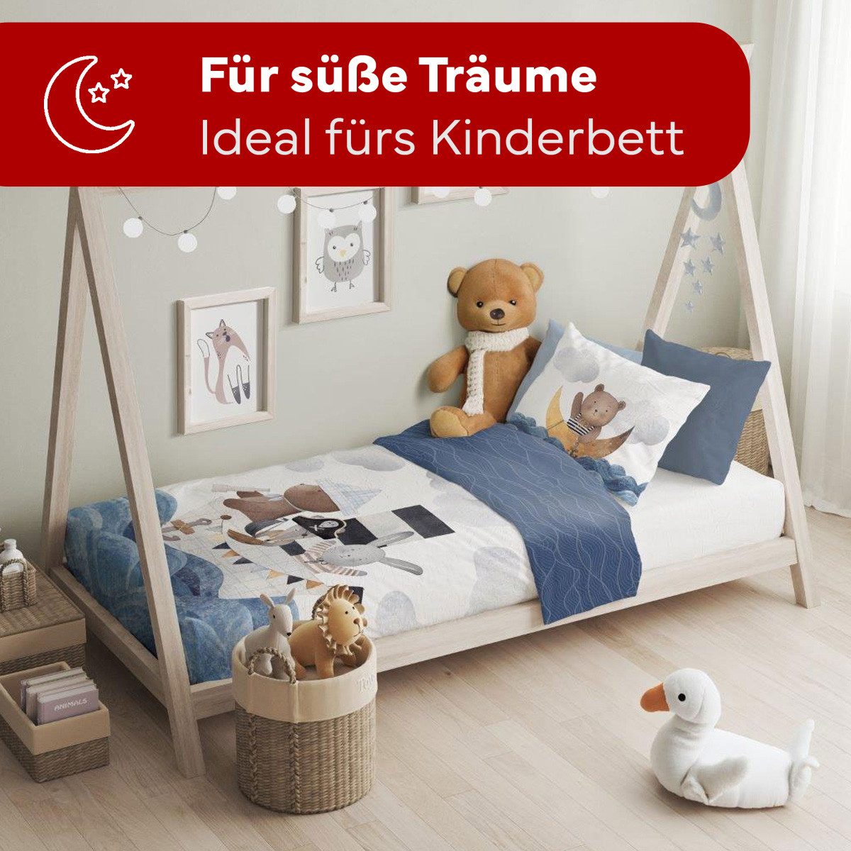texpot Bettwäsche Kinderbettwäsche Schiff leuchtet nachts bedruckt Garnitur, 2 teilig