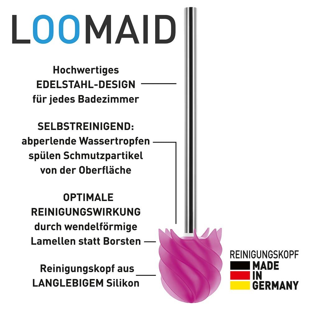 LOOMAID WC-Reinigungsbürste LOOMAID WC-Bürste pink & Halter milchig, Toilettenbürste Klobürste WC-Bürste Silikonkopf pink/milchig