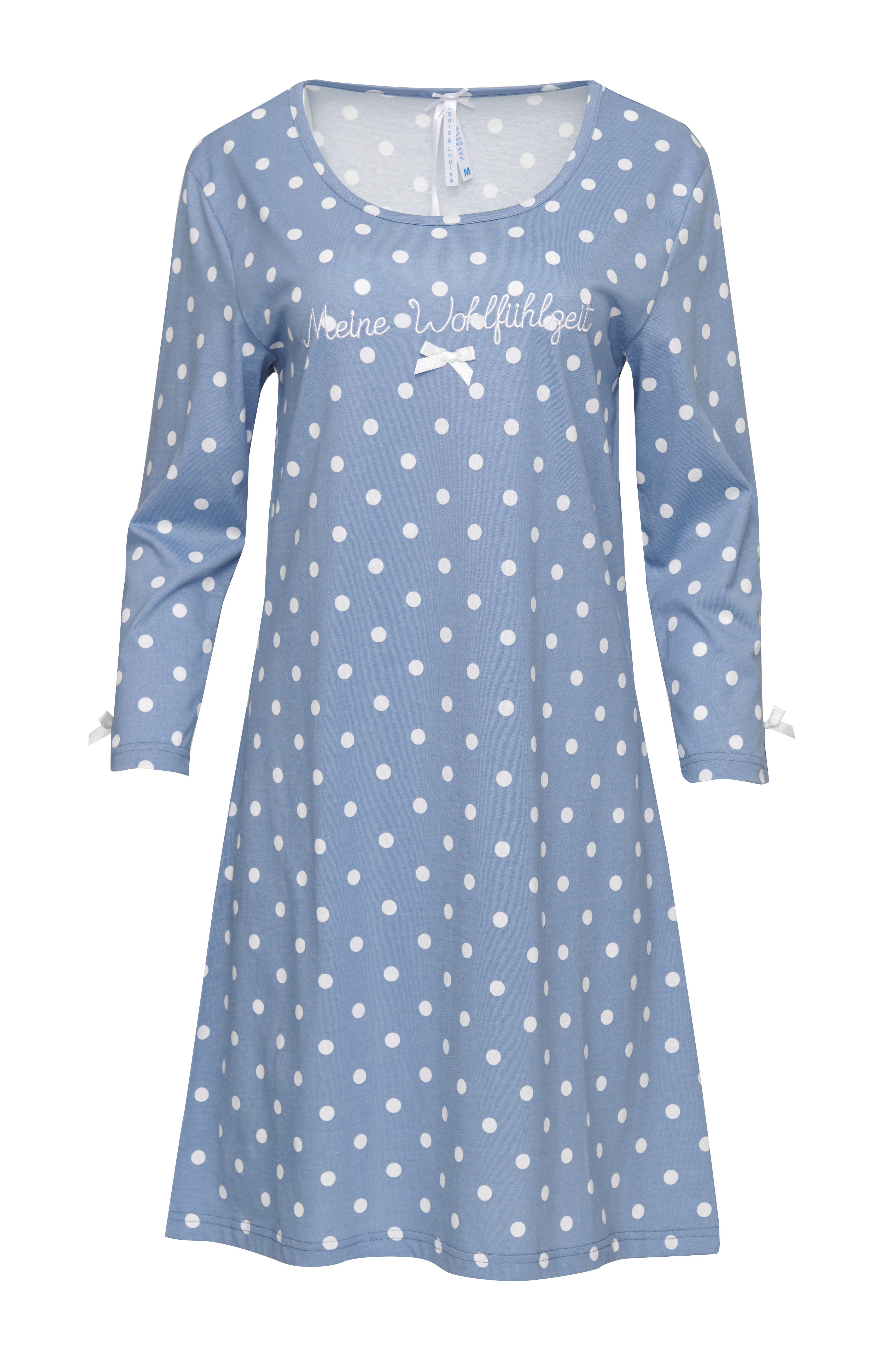 Louis & Louisa Pyjama Louis & Louisa Damen Nachthemd allover Pünktchen-Muster in blau/weiß