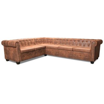 furnicato Ecksofa Chesterfield 6-Sitzer Kunstleder Braun