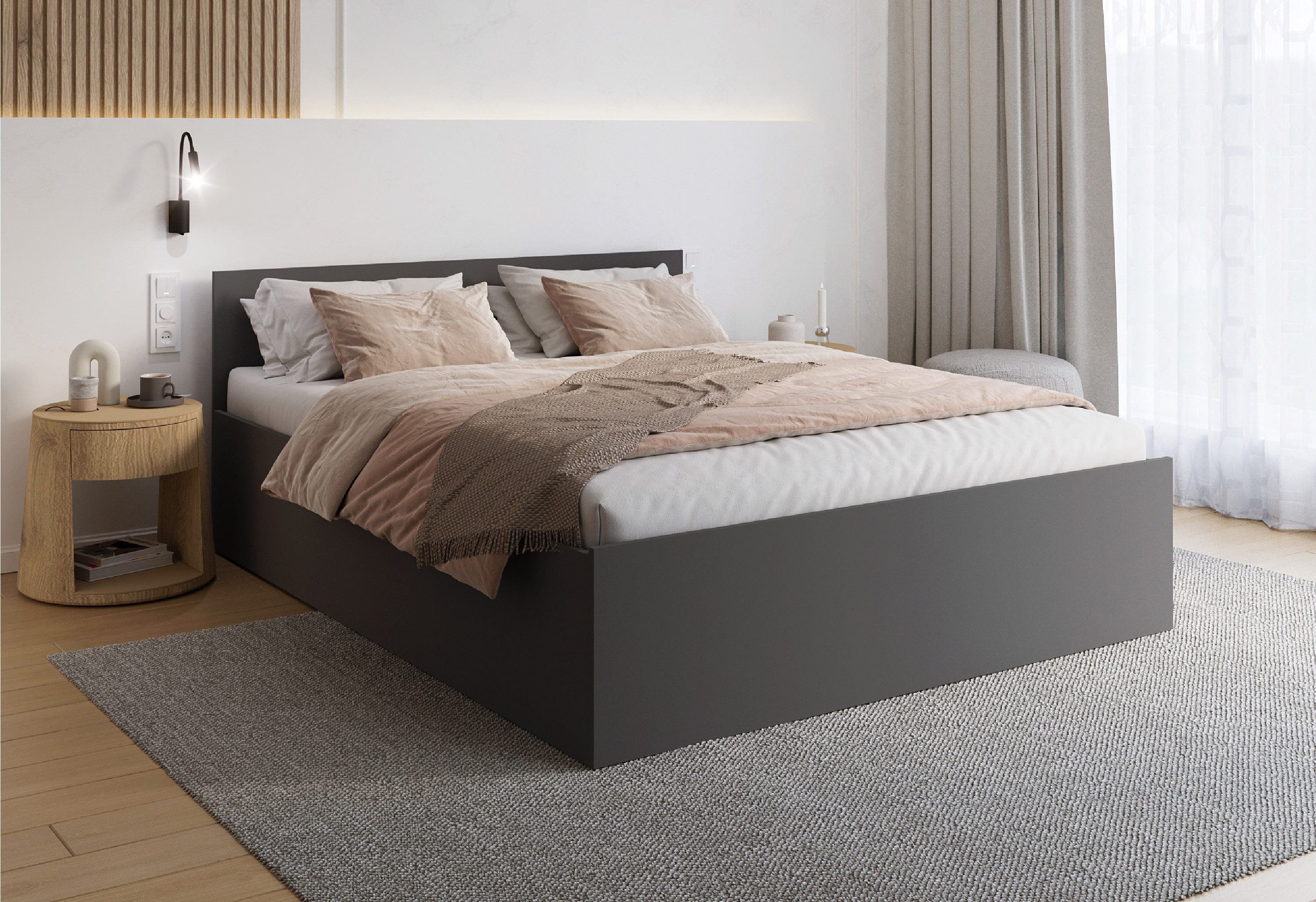 FDM Stauraumbett PANAMA SP modernes Bett Lattenrost Bettkasten pflegeleicht MADE IN EU (verfügbar 90x200 120x200 140x200 160x200 180x200cm, Bettrahmen, Bett, mit großen Kopfteil, mit Bettkasten zum aufklappen), Hebbarer Metallrahmen, mit/ohne Matratze, Li