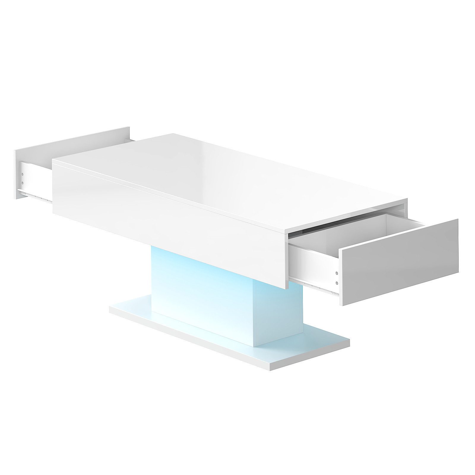 radelldar Couchtisch mit LED-Beleuchtung und 2 Schubladen, 110 x 55 x 50cm (1-St), Hochglänzender LED-Wohnzimmertisch, USB-betrieben